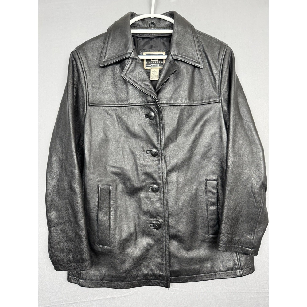 Vintage Maurices Leather Jacket Womens Medium Button Black Biker Moto 90s Y2K